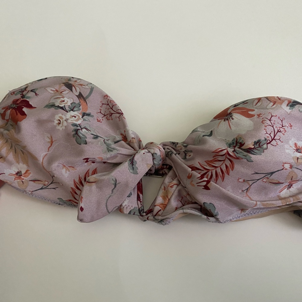 Pink floral bathing suit strapless top